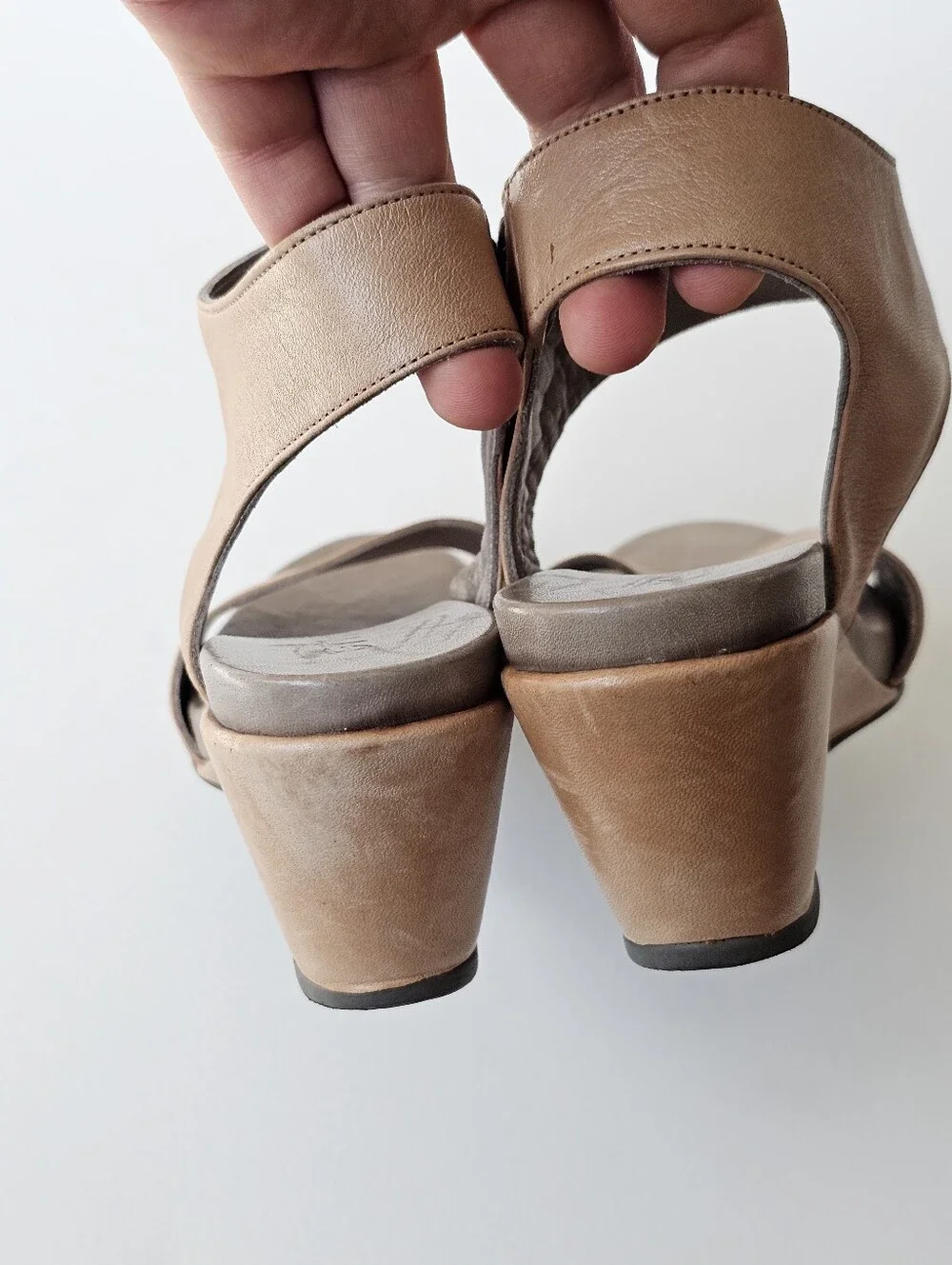Ethem Italian Leather Wedge Sandals EU 37 Tan Ankle Zip Comfort Open Toe Shoes